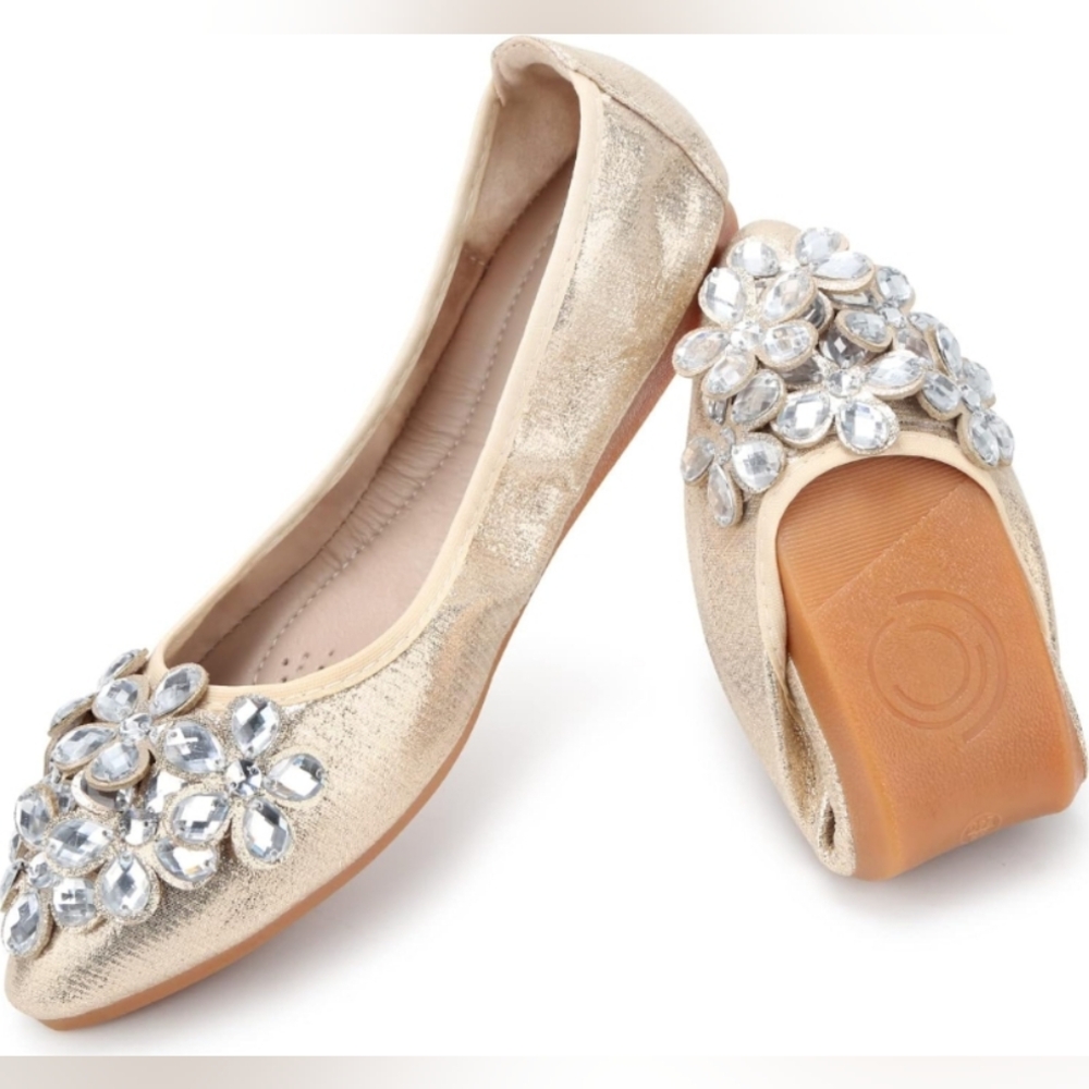 Women's Ballet Flats Rhinestone Soft Foldable Sparkly (worn once)